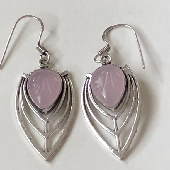 BOTSWANA AGATE AND ROSE QUARTZ EARRINGS/ NECKLACE - Picture 4 of 8